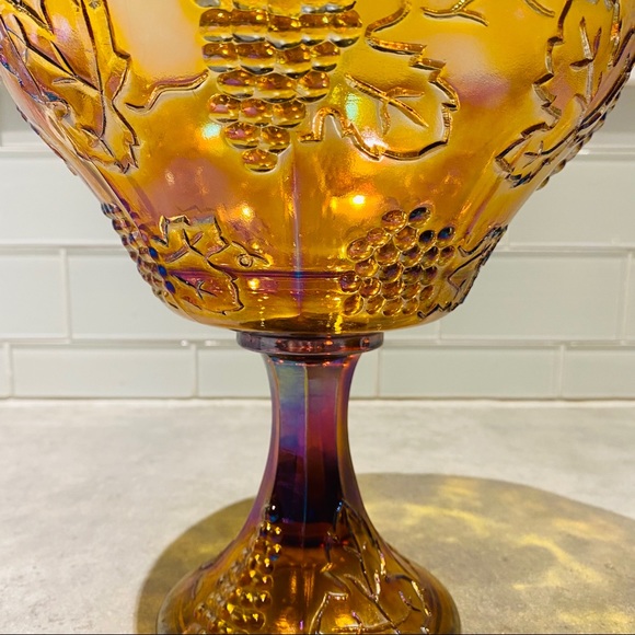 Carnival glass marigold centrepiece glass vase - Picture 2 of 9